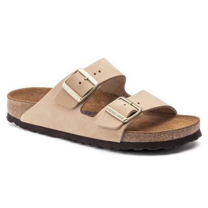 Birkenstock Arizona Nubuck Leather Soft Footbed in Sandcastle  Women's Footwear