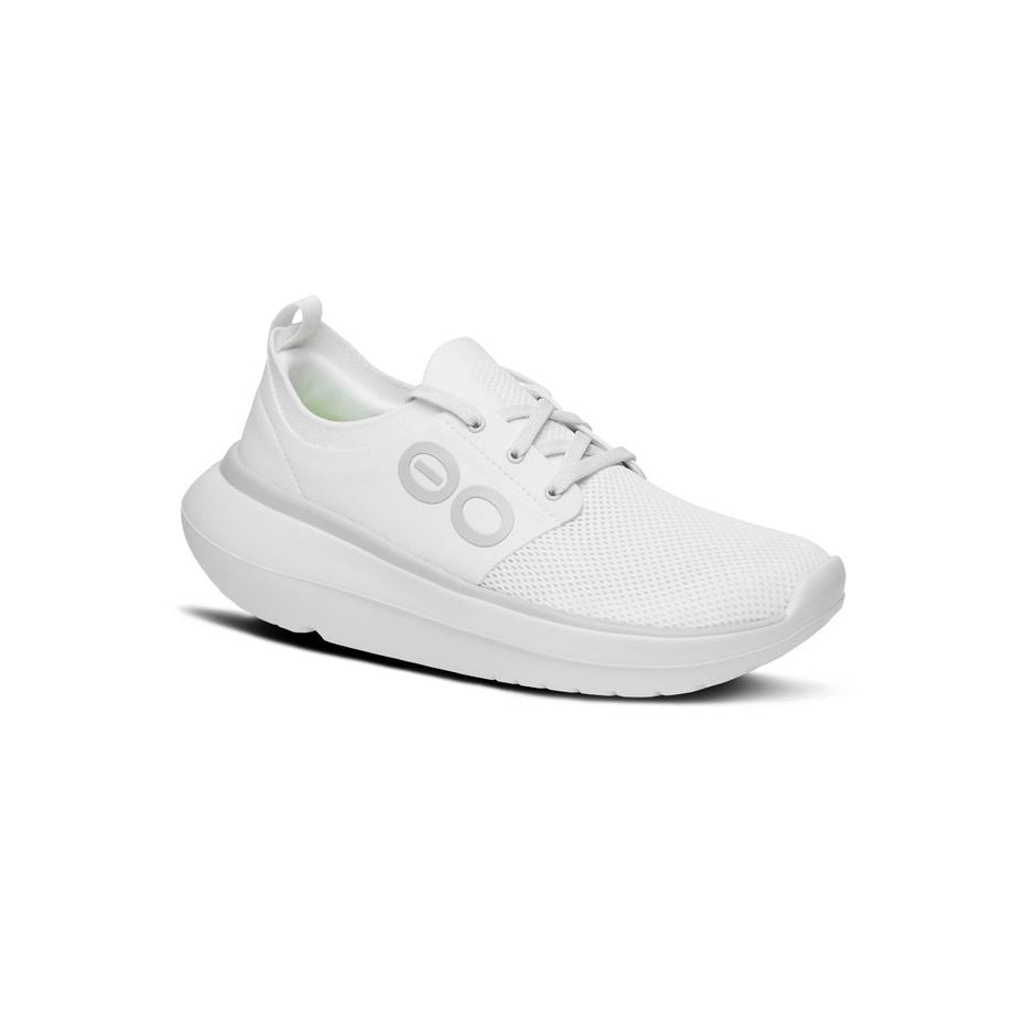5077WHITE_shot2_1_932x680_dc4d5bfc-bb2d-4610-bc1d-378793115bb3 OOFOS Women's OOMY Stride Shoe in White - Image 1