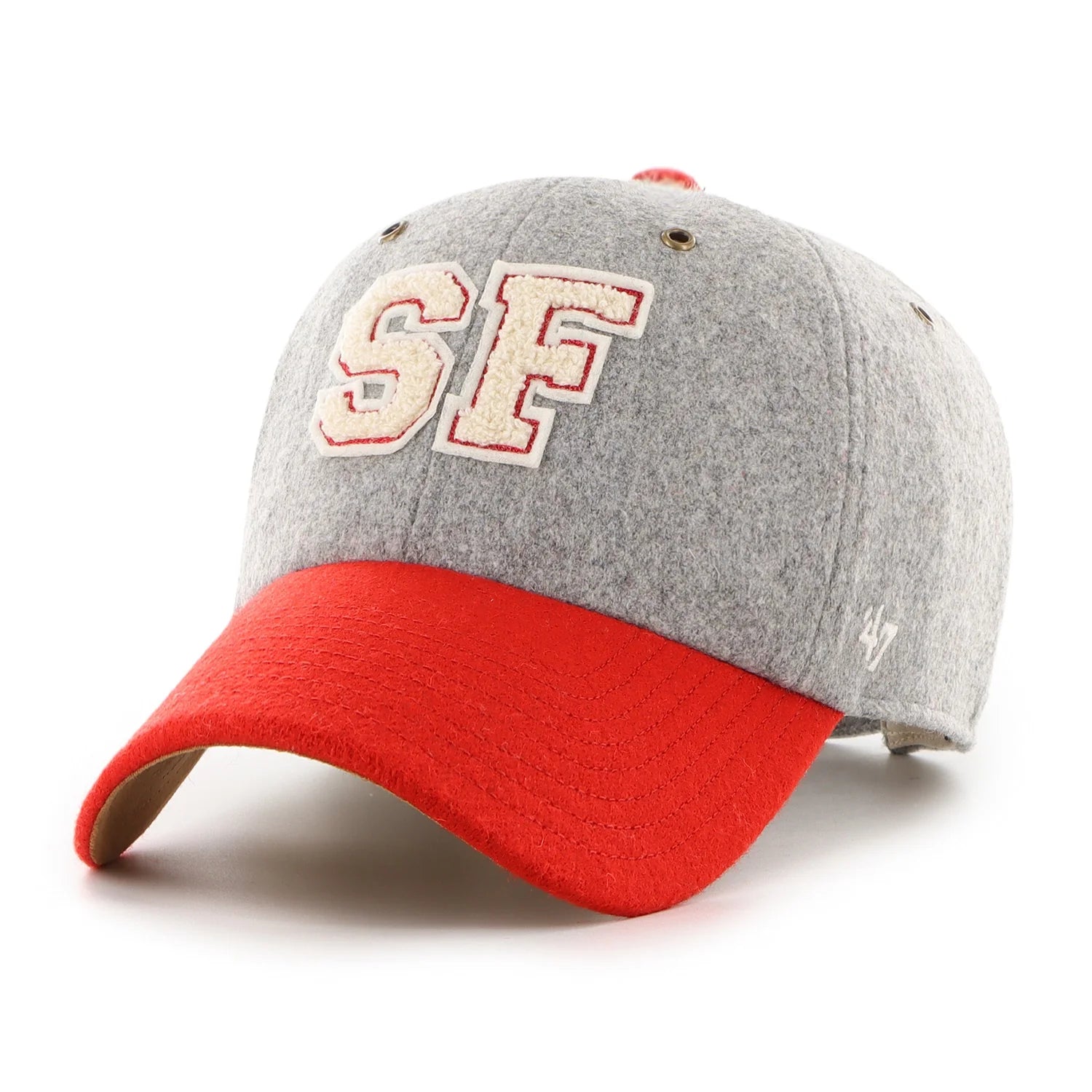 FCO-SCLBK123WIS-GY-HR-F '47 Stoney Clover Lane X San Francisco 49ers Block Clean Up Hat in Gray/Scarlet - Image 1