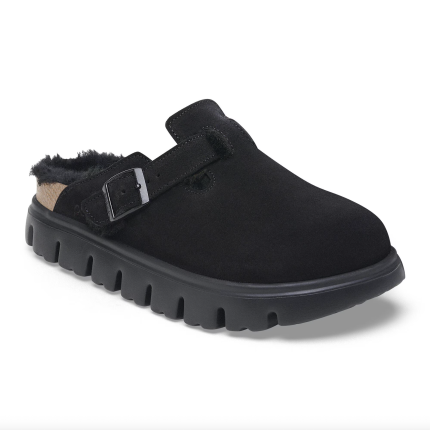 Birkenstock Women's Boston Chunky Shearling Suede Leather-Shearling in Black
